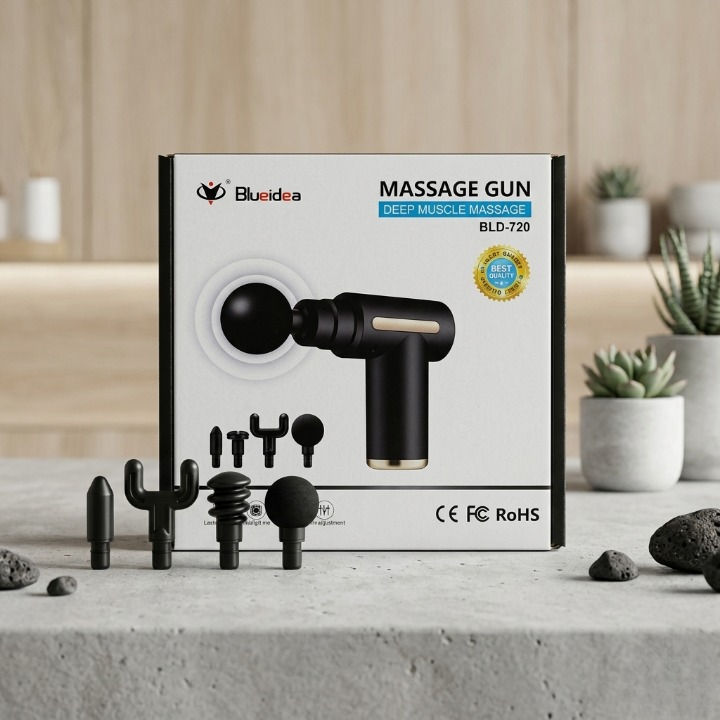 Blueidea Professional Massage Gun – Deep Tissue Muscle Massager (Model BLD-720) with 4 Replaceable Heads and Adjustable Multi-Speed Intensity